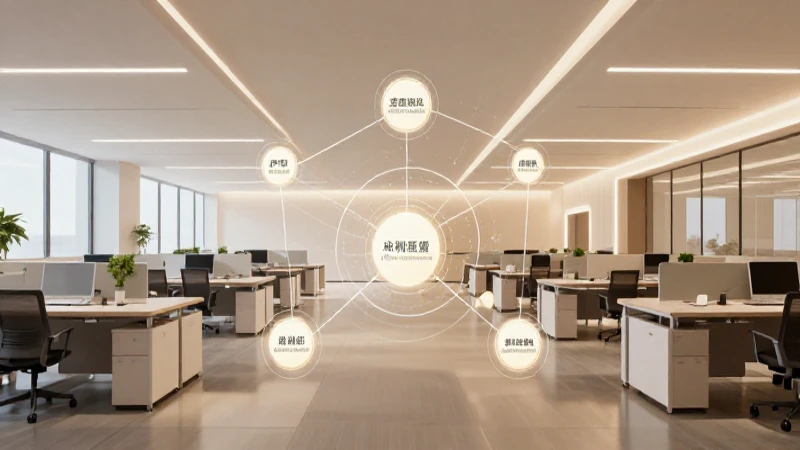 Oficina moderna con luz cálida e interconexión