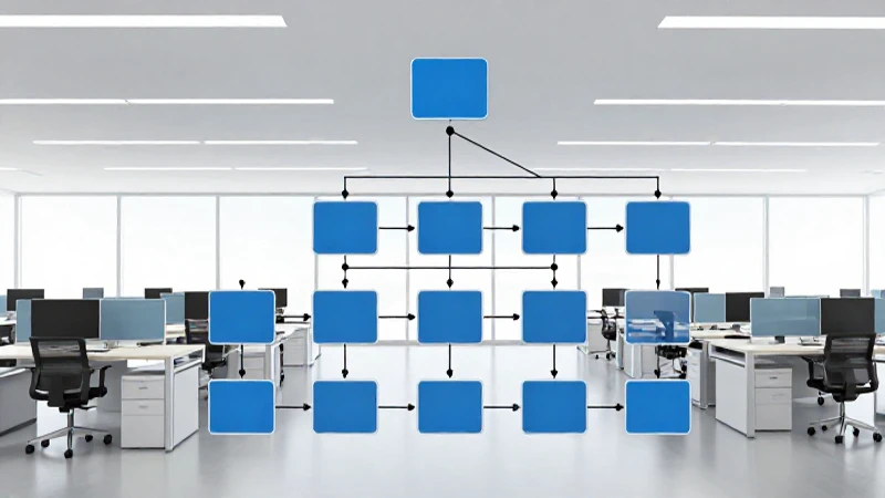 Espacio moderno con diagrama organizacional iluminado