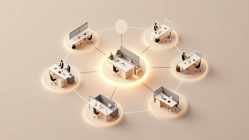 Qué es un organigrama radial y cuáles son sus características 5 Oficina moderna con diseño isométrico luminoso