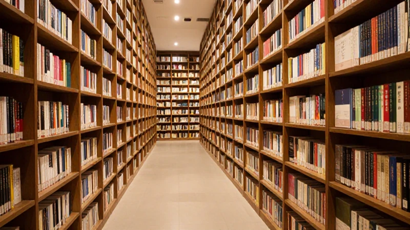 Interior de biblioteca con iluminación suave