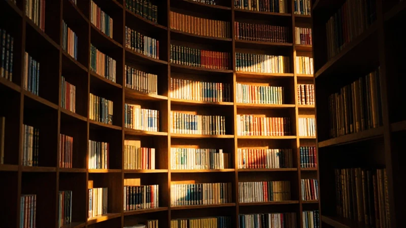 Librería cálida e iluminada con sombra suave