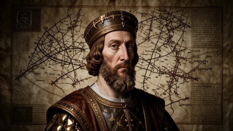 Retrato imperial carolingio con mapa medieval