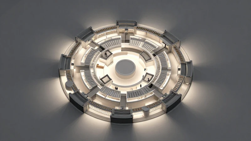 Organización Radial: Estructura y Funciones en Arquitectura 4 Diseño radial, atrio central e iluminación minimalista
