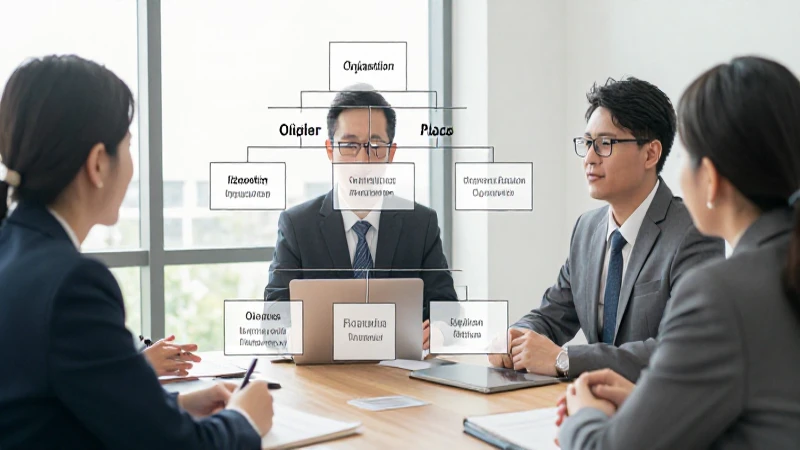 Reunión empresarial con estructura organizacional profesional