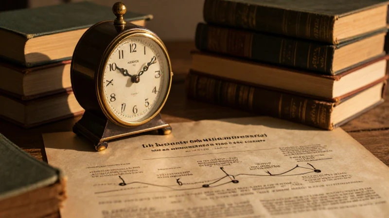 Reloj antiguo, libros y luz dorada histórica