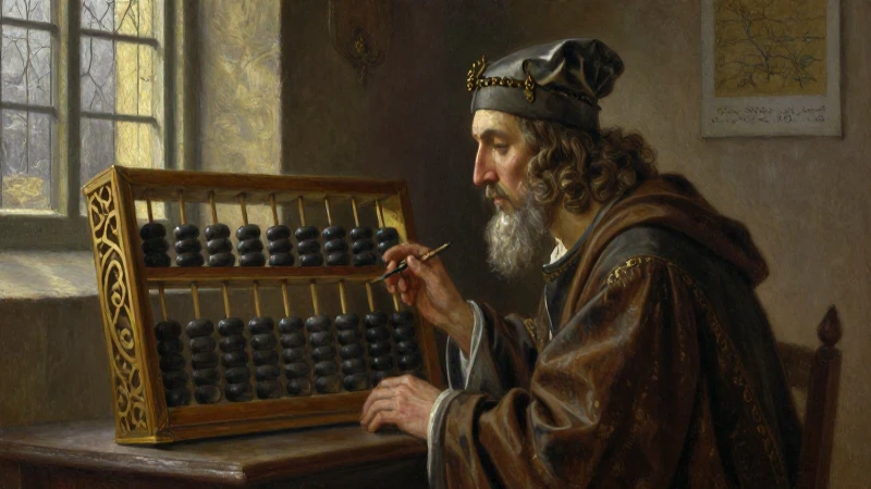 Origen del ábaco: Línea de tiempo de su historia y evolución 4 Erudito medieval pinta a la luz tenue