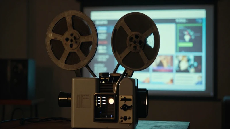 Proyector antiguo muestra interfaz cinematográfica brillante