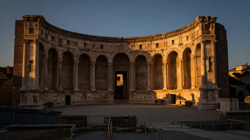 Ruinas del anfiteatro romano al atardecer dramático