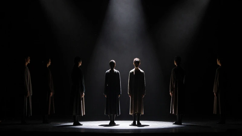 Escenario teatral con sombras y luz dramática