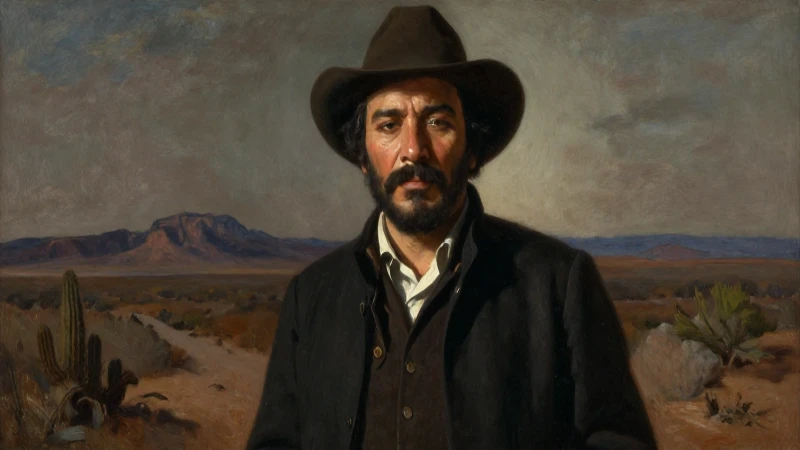 Retrato de Villa, paisaje desértico, estilo óleo