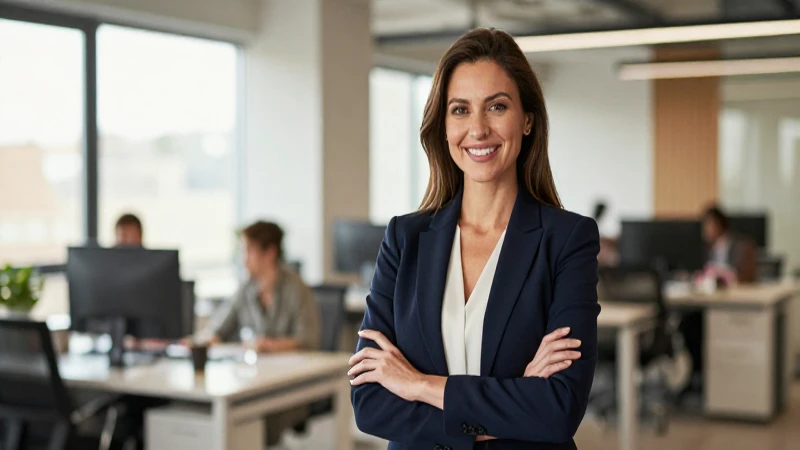 Esquema de Paquetes: Lo que tienes que saber 4 Mujer de negocios sonríe en oficina iluminada
