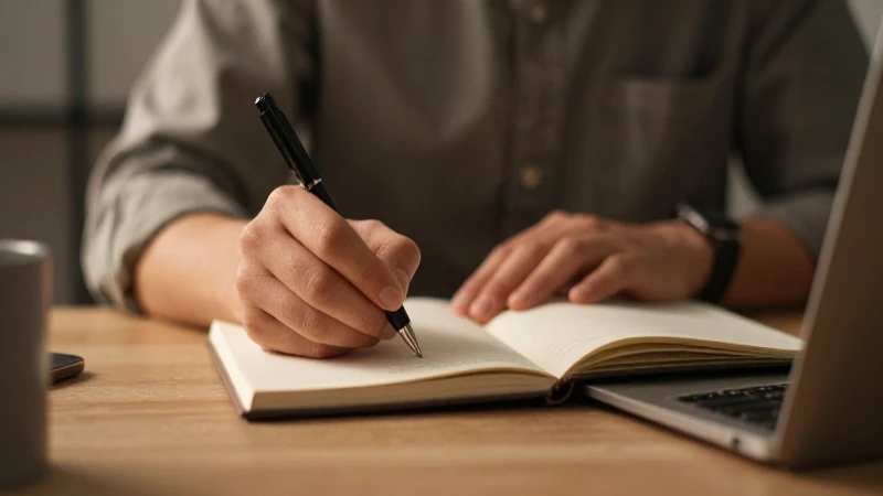 Escritor escribiendo, luz suave, enfoque difuminado
