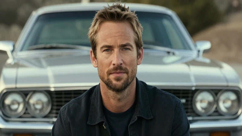 Retrato de Paul Walker con coche clásico