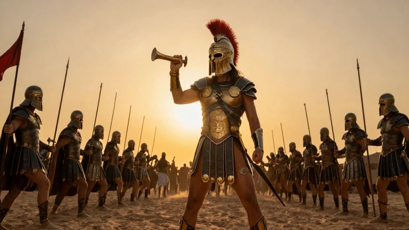 Batalla épica al atardecer con guerreros detallados