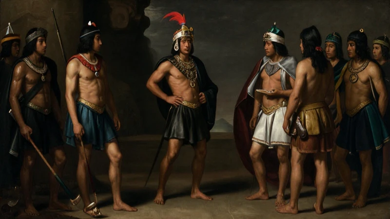 Conquistadores, mexicas retratados con claroscuro clásico