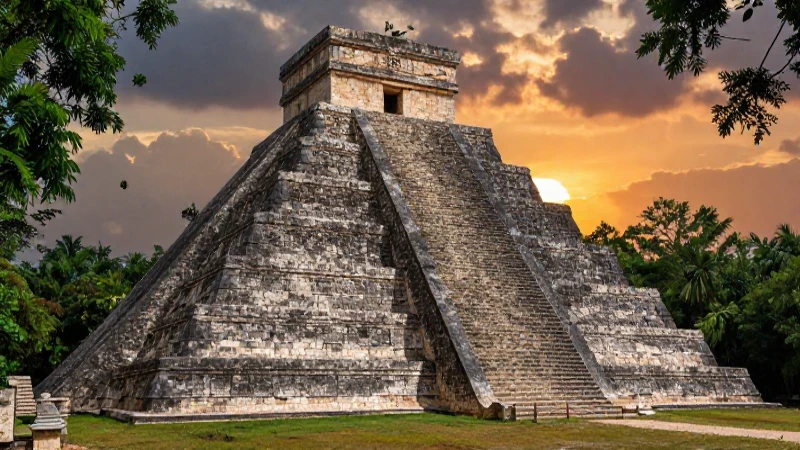 Línea de Tiempo del Periodo Preclásico, Clásico y Posclásico 4 Pirámides mayas al atardecer en selva exuberante