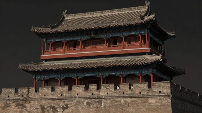 Arquitectura china antigua, mural cinematográfico detallado