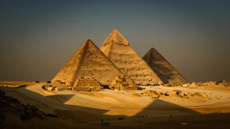 Cuáles son los periodos de la civilización egipcia 3 Pirámide de Guiza al atardecer, sombras dramáticas