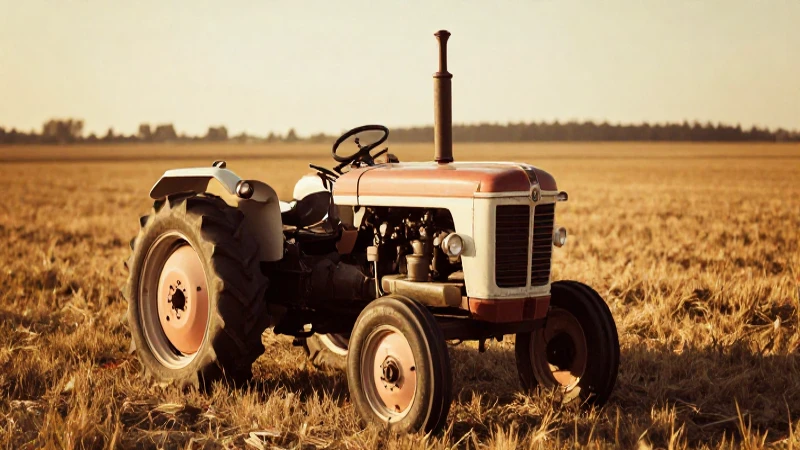 Tractor antiguo en campo dorado y nostálgico