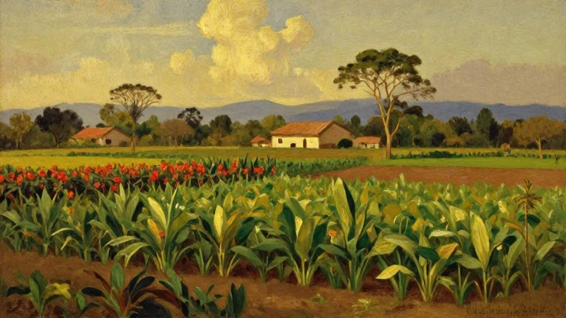 Plantación venezolana colonial al atardecer, pintura antigua