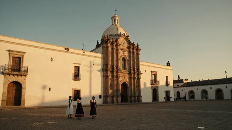 Arquitectura colonial con luz dorada y amplio ángulo