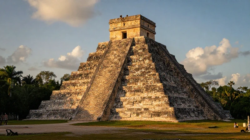 Pirámide maya, selva, luz dorada cinematográfica