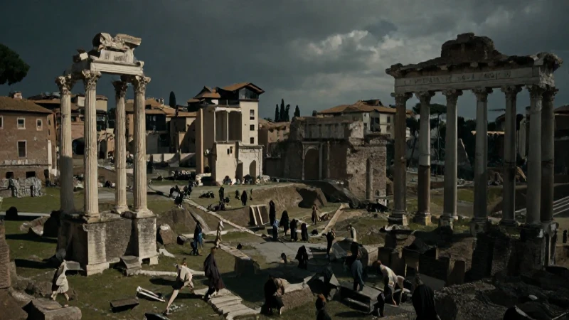 Cristianos huyen del Foro Romano oscuro