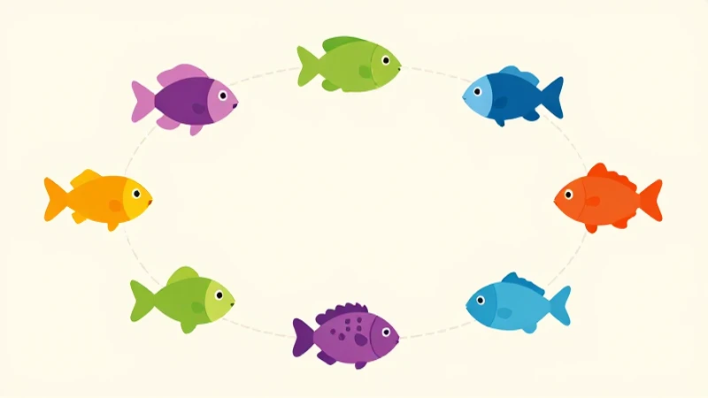 Diagrama de peces coloridos con estilo limpio