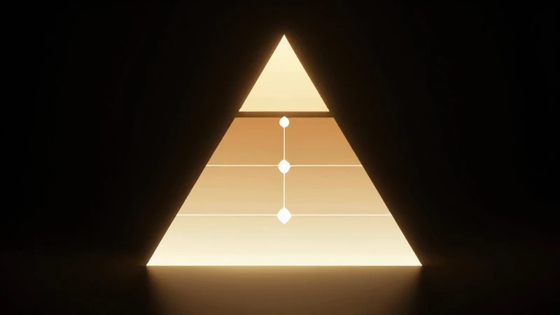 Pirámide iluminada con sombras dramáticas