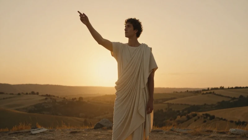 Joven filósofo pitagórico al atardecer griego