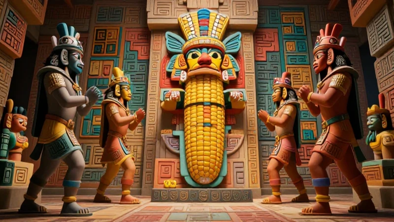 Dioses mayas creando con luz vibrante