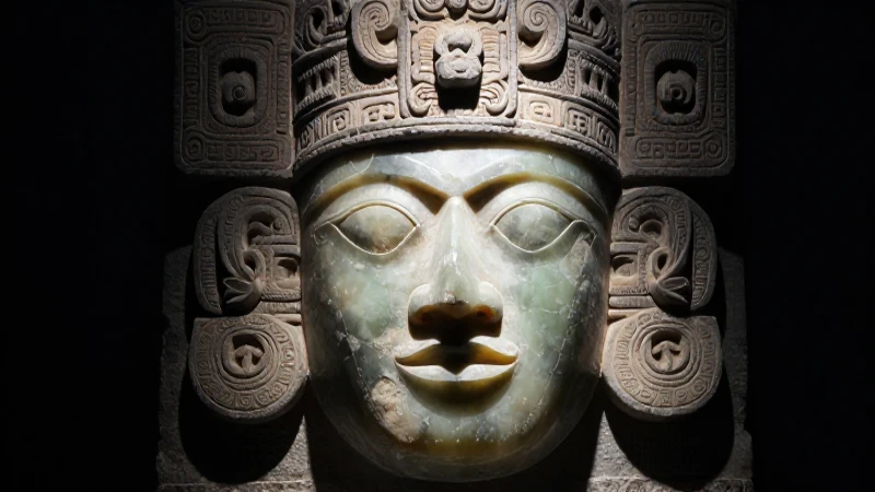 Máscara maya de jade, imagen impactante