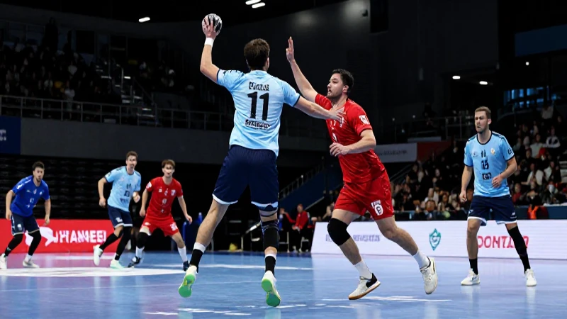 Jugadores de balonmano en acción dinámica
