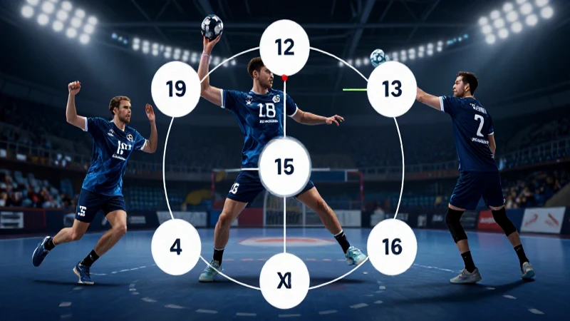 Jugadores de balonmano en acción estratégica enfocada