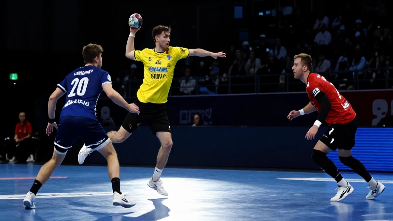 Jugadores de balonmano en acción dinámica