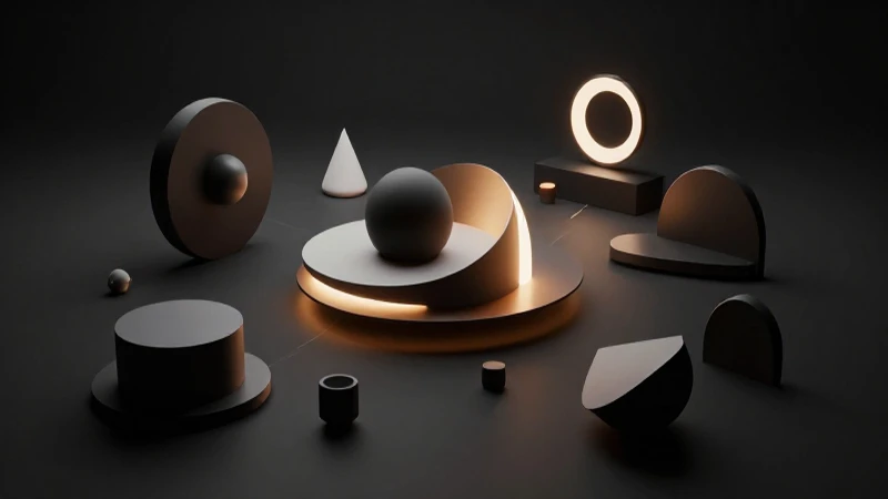 Iluminación cinematográfica con formas abstractas complejas