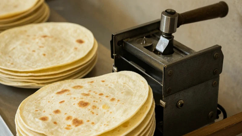 Prensa para tortillas antigua; luz cálida