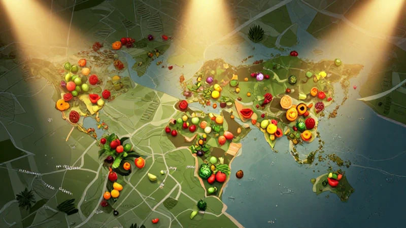 Mapa conceptual sobre alimentos para una buena alimentación 9 Mapa estilizado, frutas coloridas, vista aérea cálida