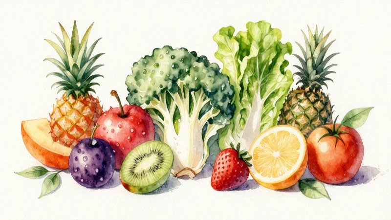 Mapa conceptual sobre alimentos para una buena alimentación 8 Frutas y verduras vibrantes en acuarela