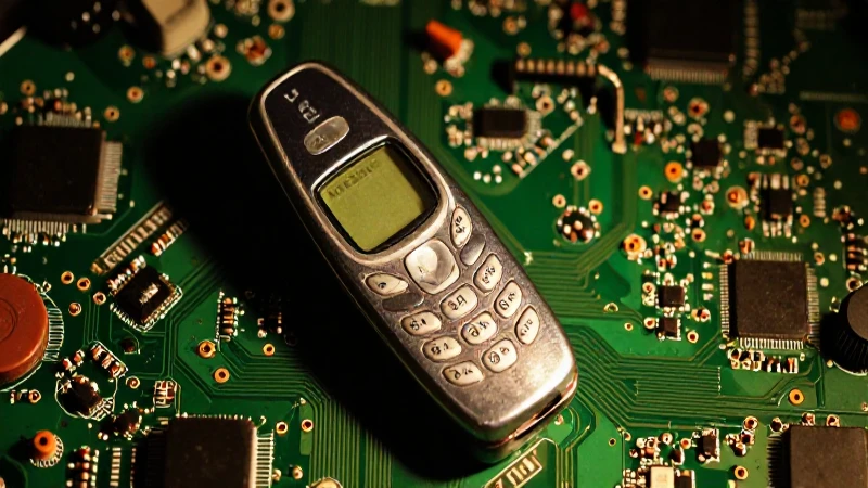 Teléfono Nokia antiguo con fondo electrónico cálido