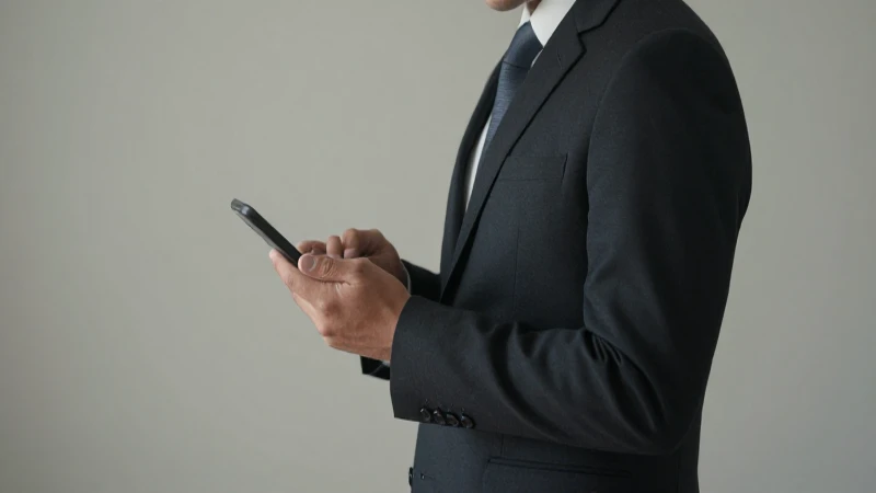 Teléfono, traje, estudio; imagen suave y discreta