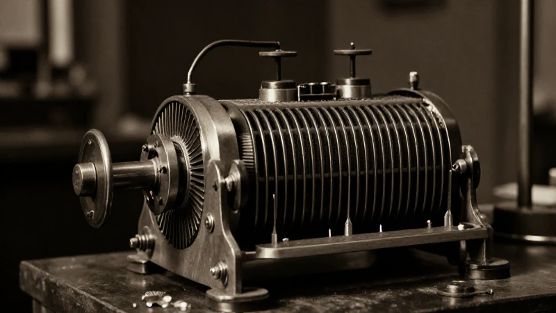 Motor antiguo en laboratorio, luz dramática