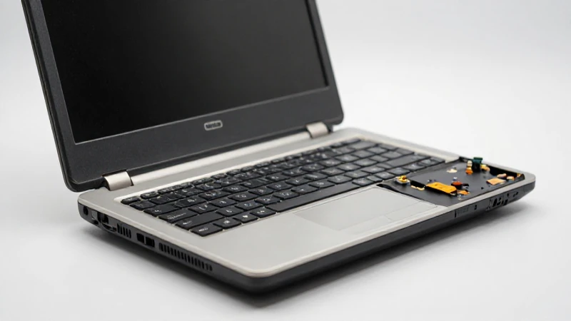 Laptop antigua desmontada con luz y enfoque selectivo