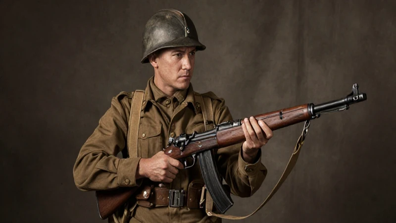 Soldado con fusil en foto vintage dramática