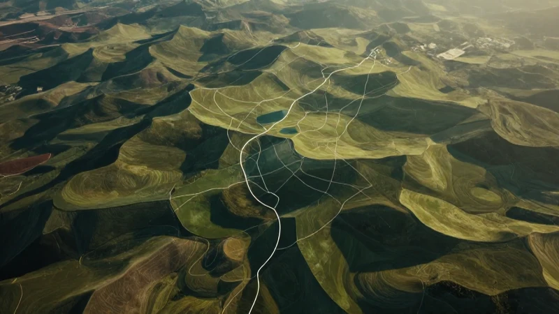 Paisaje abstracto, vista aérea, iluminación cinematográfica
