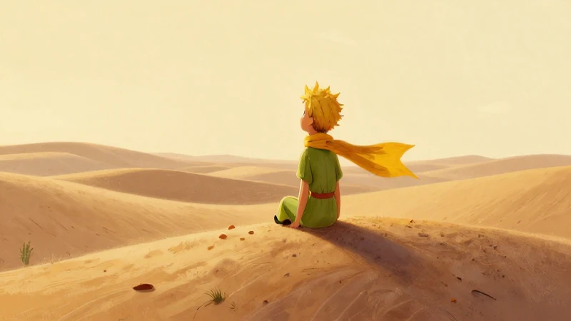 Ilustración caprichosa del principito en el desierto