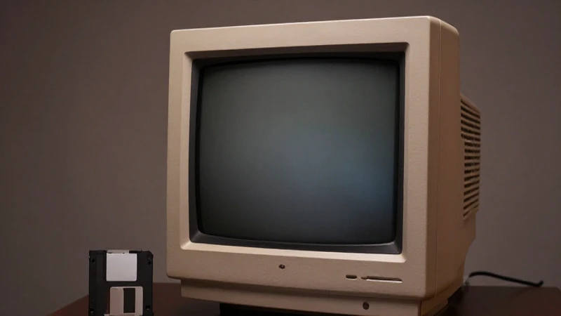 Monitor antiguo y disco evocan los años 80