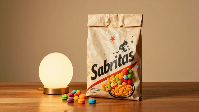 Bolsa retro con snacks coloridos y estilo vintage