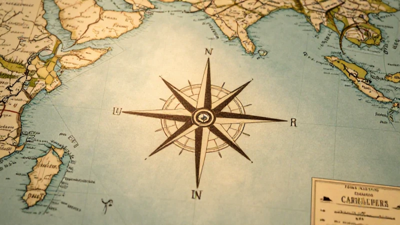 Puntos Cardinales en un Mapa: Guía Visual y Conceptual 6 Mapa náutico vintage con brújula e iluminación dorada