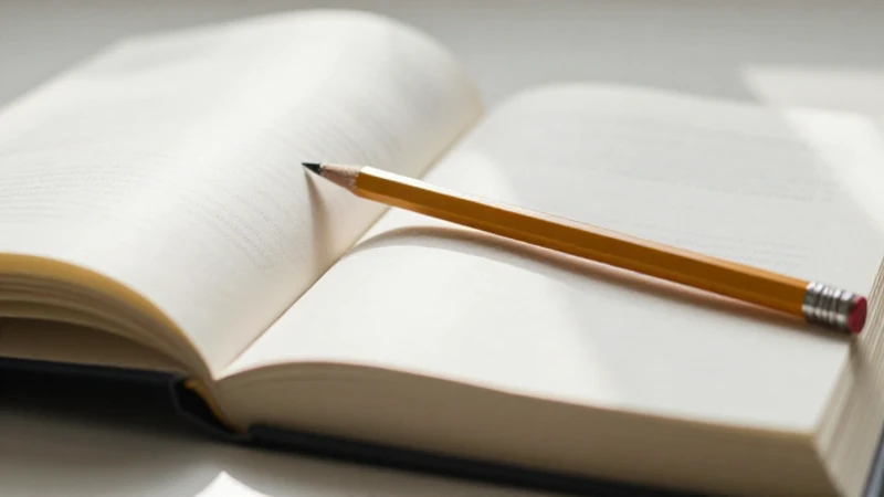 Libro abierto, lápiz, luz cálida y sencilla